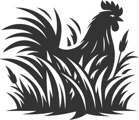 Hen in forest vector silhouette