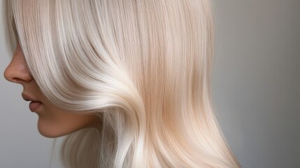 Close-up profile view of beautifully styled, light blonde hair.