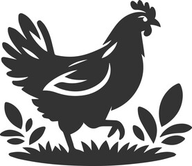 Hen in forest vector silhouette
