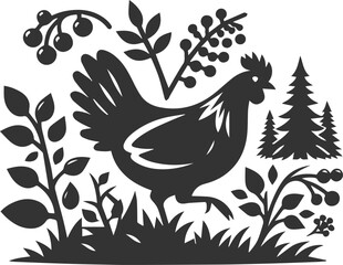 Hen in forest vector silhouette