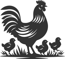 Hen in forest vector silhouette