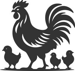 Hen in forest vector silhouette