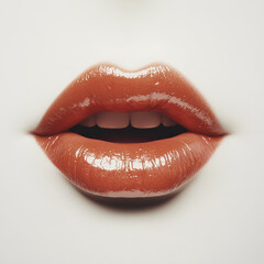 Obraz premium fondo abstracto minimalista con abios de mujer rojos, dientes blancos y piel clara con maquillaje casi blanco. Concepto belleza de la piel
