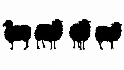 set of sheep silhouette vector on white background