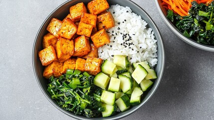 Vegetarian templestyle meal with tofu rice and vegetables healthy cuisine kitchen gigapixel standard