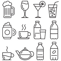 Drink thin line icons collection. Editable stroke. Vector with white background