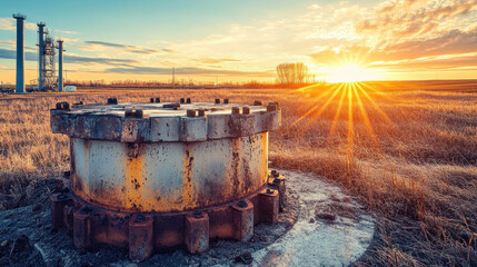 Close-up view of wind turbine base against sunset highlighting strong contrast and minimalism in clean energy landscape
