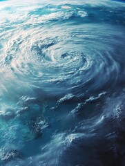 Satellite View of Hurricane Near Miami, Florida. Swirling Clouds, Strong Winds, and Eye Visible Over Coastal Areas, Accurate Earth Perspective, Approaching US
