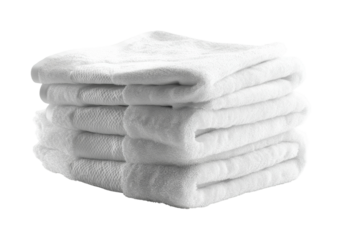 Stacked white towels home product clean space top view comfort. Isolated on transparent background, png.
