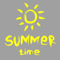 Hand drawn Sun symbol with SUMMER TIME lettering, png