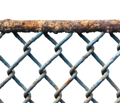 Rusty chain link fence urban landscape industrial. Isolated on transparent background, png. - Powered by Adobe