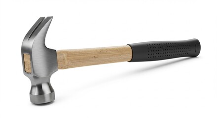A steel hammer isolated on white background, realistic render, professional product lighting, clean and sharp details