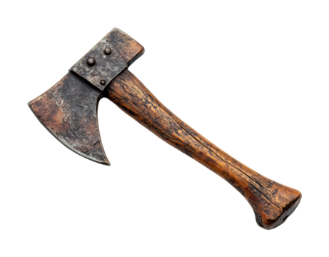 Chopping wood with an axe forest clearing tool rustic craftsmanship. Isolated on transparent background, png.