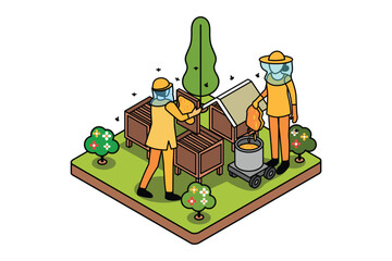 Beekeepers Farming Isometric Illustration