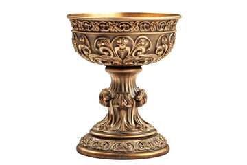 Ornate gold chalice regal detail elegant design isolated on black on transparent background