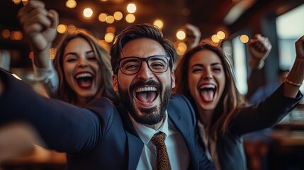 Ecstatic Business Team Celebrating Success