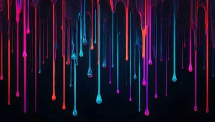 Vibrant dripping paint in neon colors against a dark background with a glossy effect.