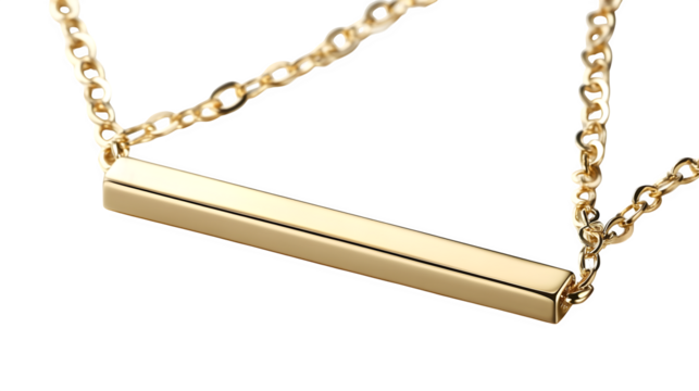 Bar necklace with engraving, gold plated minimalist design, no background