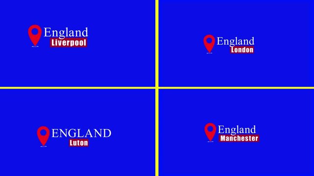 Pack of Four Location Tag Liverpool, London, Luton and Manchester The Cities of England