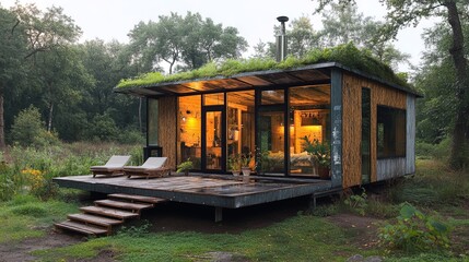 Modern Eco Cabin in Forest Setting