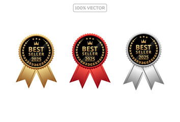 set of vector sale labels . Best seller badge collection Set Label. 2025, yearly. Isolated Vector Illustration . Best seller icon vector design