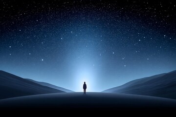 Fototapeta premium A solitary figure standing under a vast night sky, questioning existence
