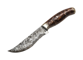 Crafting a unique damascus steel knife workshop product showcase. Isolated on transparent background, png.