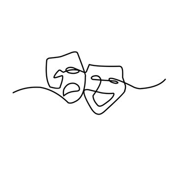 recommend clip art: Tragedy and humor theater masks one line art continuous line vector illustration.