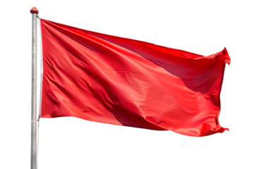 red flag fluttering in the wind cut out isolated on white background PNG , AI GENERATED