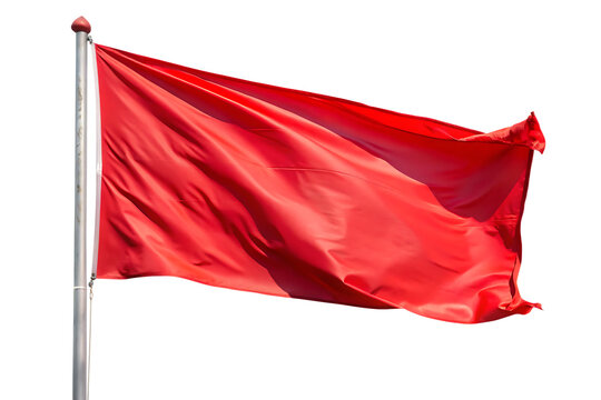 red flag fluttering in the wind cut out isolated on white background PNG , AI GENERATED