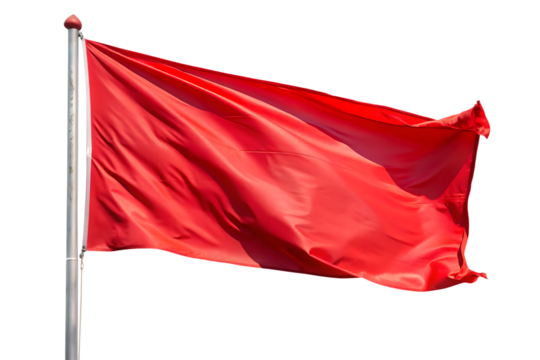 red flag fluttering in the wind cut out isolated on white background PNG , AI GENERATED