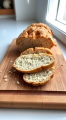 Close-up of Sliced White Bread on a Wooden Surface