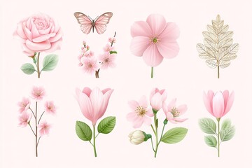 Flat illustration of springtime plants and blossoms