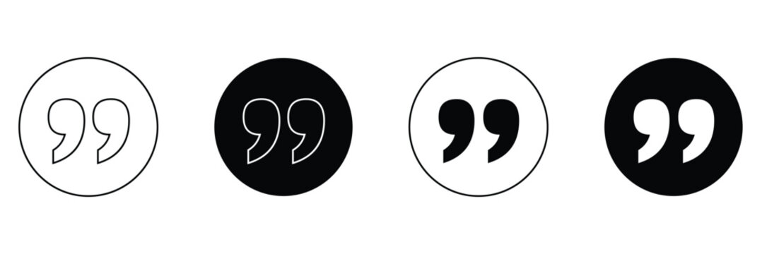 Quote right icon set. double quotation vector symbol. discussion dialog remark open and close quote sign in black filled and outlined style vector design . Vector Illustration . EPS 10 . 