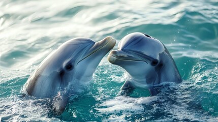 Fototapeta premium Dolphins interacting ocean sunrise marine wildlife