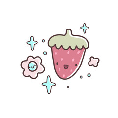 Cute strawberry character. Outline cartoon style vector illustration