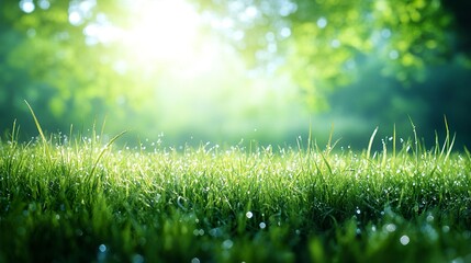 Fototapeta premium Sun-kissed meadow with tall grass stems in soft focus, glowing misty background, low-angle view, peaceful and airy ambiance 