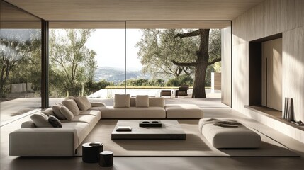 Modern Minimalist Living Room with Stunning Outdoor View
