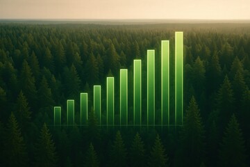 Obraz premium Green Bar Graph Rising Over Lush Forest Canopy