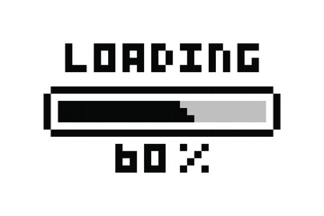 Loading pixel icon, load bar 60 percent. 60% downloading, loading or installing bar at 60%.