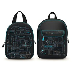 Tech Inspired School Backpacks with Futuristic Circuit Board Designs on White Background