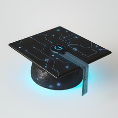 Technological Advancement Graduation Cap Futuristic Glowing Circuitry Academic Achievement