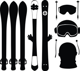 Snowboarding and Skiing Equipment Icon Set