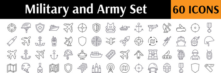 Army Modern Outline Style Icons for Design, Cards, Apps, Social Networks