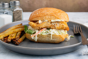 haddock fillet sandwich with  french fries