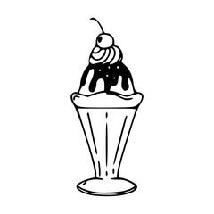 simple ice cream sundae outline vector