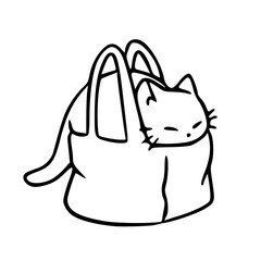 cute cat in bag outline vector