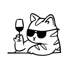 cool cat with wine glass vector