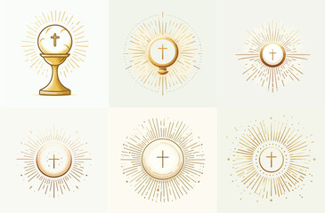 a set of vector images of hosts, small crosses with light surrounding them
