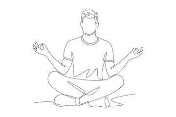 A man meditating. Meditation concept one-line drawing
